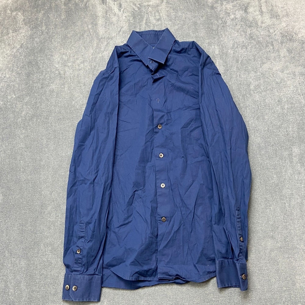 Express 1MX Dress Shirt Mens Small 14-14.5 Blue Stretch Extra Slim Fit Formal